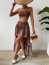 Vintage Printed Strapless Top & Asymmetrical Hem Skirt Set